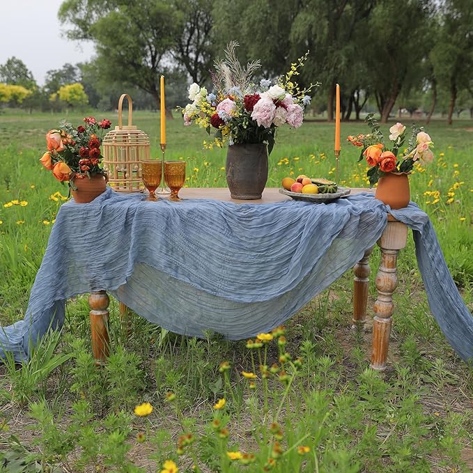 10 Pack Dusty Blue Cheesecloth Table Runners 35x120 Inch Gauze Party Table Runner Rustic Cheese Cloth 10Ft Long Romantic Table Runners for Baby Shower Decoration Wedding Birthday Party Table Decor