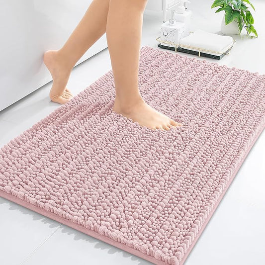 Arotive Luxury Chenille Bathroom Rug Mat, Extra Soft Thick Absorbent Shaggy Bath Rugs, Non-Slip Machine Wash Dry, Plush Bath Mats for Bathroom, Shower and Tub, 30x17, Dirty Pink