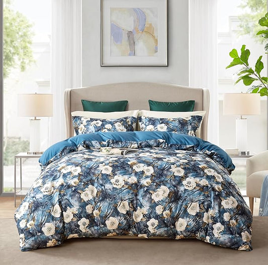 Cupocupa Duvet Cover Full Size Set Boho Floral Pattern Full Duvet Cover Set for Full Size Bed Vintage Soft Bedding Leaf Print Duvet Cover with Pillowcases