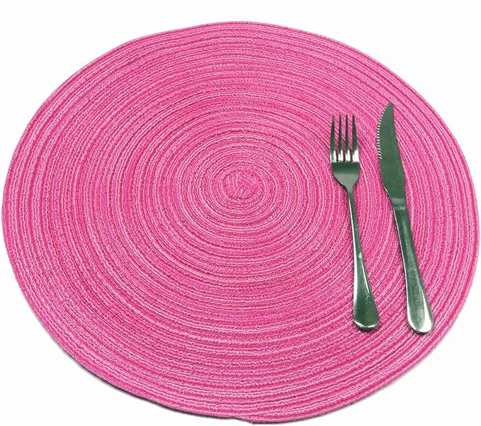 SHACOS Round Placemats Set of 4 Round Table Placemats Braided Cotton Place Mats 15 inch for Kitchen Dining Table Holiday Party (Hot Pink, 4)