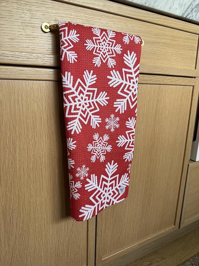 || 3 Pack|| Double Sided Dish Towels || Waffle Weave Microfiber || Highly Absorbent || Hanging Loop || Dish Cloths || Modern || Designer Prints || Lights (Christmas Lights red and Green)