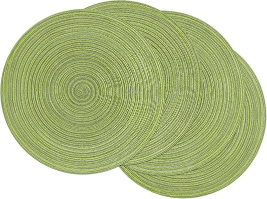 SHACOS Round Placemats Set of 4 Round Table Placemats Braided Cotton Place Mats 15 inch for Kitchen Dining Table Holiday Party (Pea Green, 4)