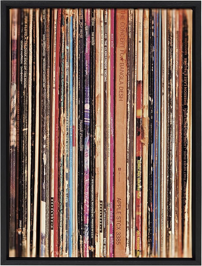 Kate and Laurel Sylvie 33RPM Framed Canvas Wall Art by Robert Cadloff of Bomobob; 18x24 Black; Decorative Music Art for Wall