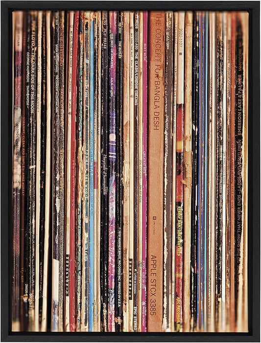 Kate and Laurel Sylvie 33RPM Framed Canvas Wall Art by Robert Cadloff of Bomobob; 18x24 Black; Decorative Music Art for Wall