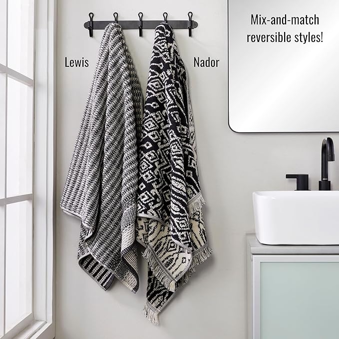 SKL Home Lewis 100% Cotton Premium Bath Towel, 600 GSM, Soft & Absorbent, Reversible Jacquard, Black