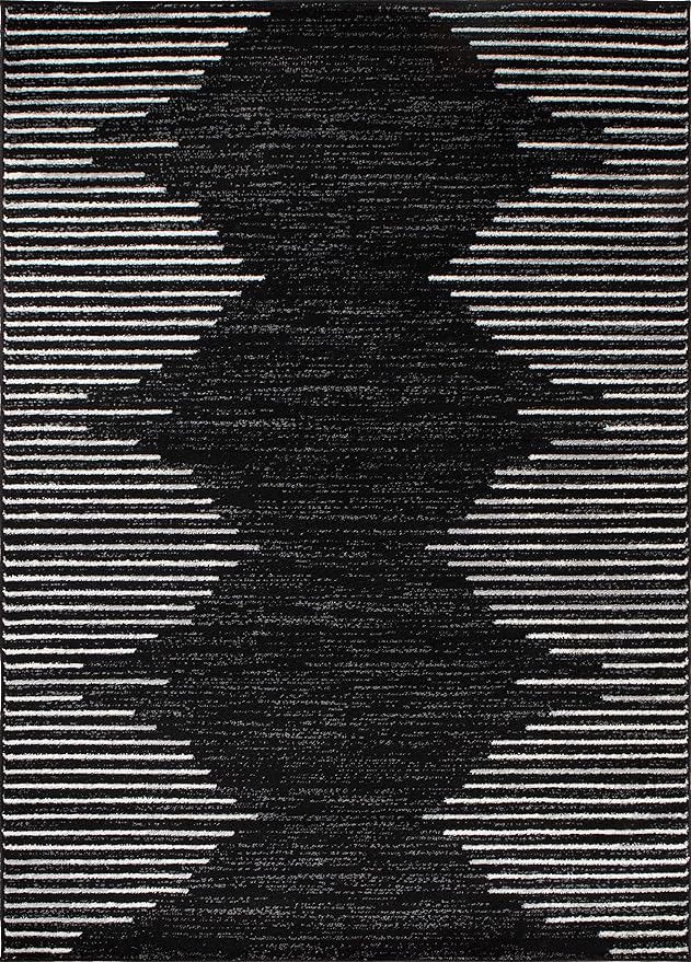 Rugshop Bohemian Stripe Stain Resistant High Traffic Living Room Kitchen Bedroom Dining Home Office Area Rug 3' x 5' Black