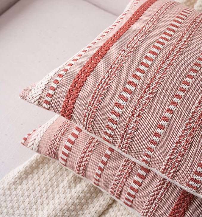 Boho Throw Pillow Covers 20x20 Inch Set of 2, Farmhouse Decorative Couch Pillow Cases, Rust Accent Pillows of Bed, Sofa Bedroom Living Room Home Decor Cushion Cover