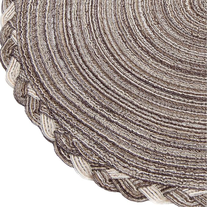 SHACOS Round Placemats Set of 6 Braided Glitter Round Table Placemats 15 inch for Wedding Holiday Party (Multicolor - Light Coffee, 6)