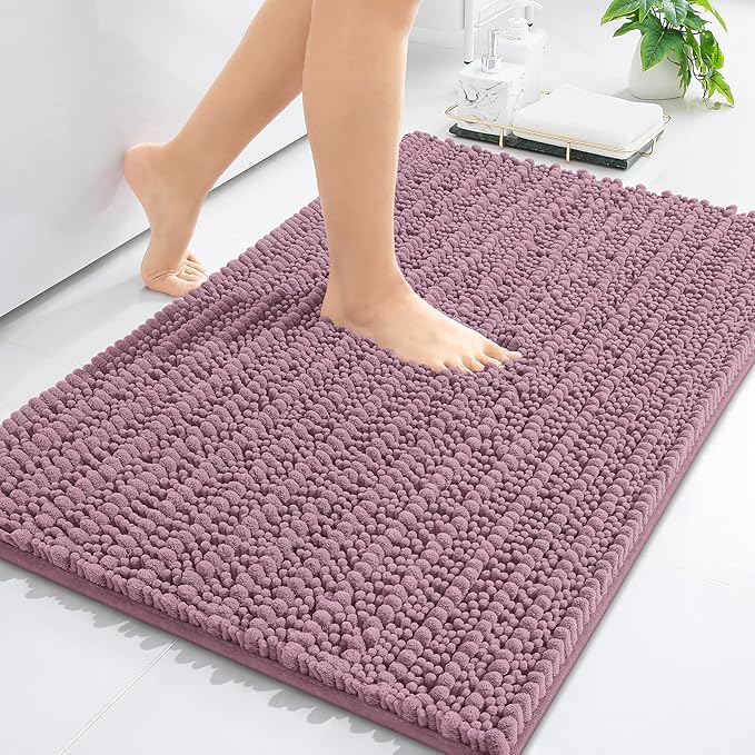 Arotive Luxury Chenille Bathroom Rug Mat, Extra Soft Thick Absorbent Shaggy Bath Rugs, Non-Slip Machine Wash Dry, Plush Bath Mats for Bathroom, Shower and Tub, 24x16, Deep Plum