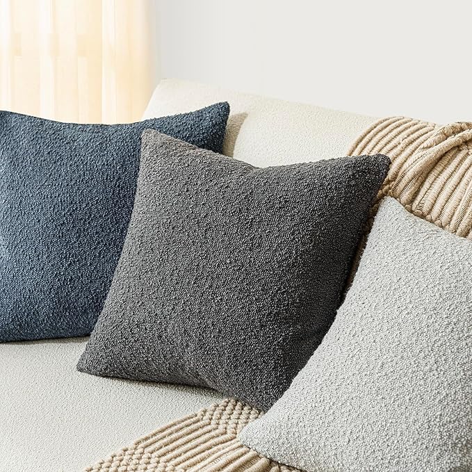 Foindtower Pack of 2 Textured Boucle Throw Pillow Covers Accent Solid Decorative Pillow Cases Cozy Woven Couch Cushion Case for Sofa Bedroom Living Room Home Decor, 20 x 20 Inch,Dark Grey