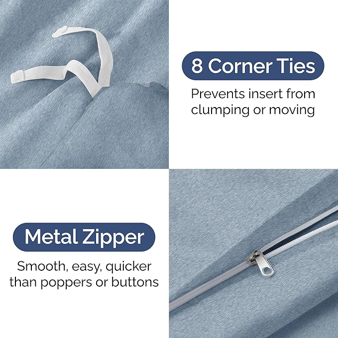 Duvet Cover King Size Set - Extra Soft King Size Duvet Cover 104 x 90 with 2 Pillow Shams - Hotel Luxury Easy Care & Fade Free w/Zipper Closures & Ties - Comfy Breathable Bedding Set (Heathered Blue)