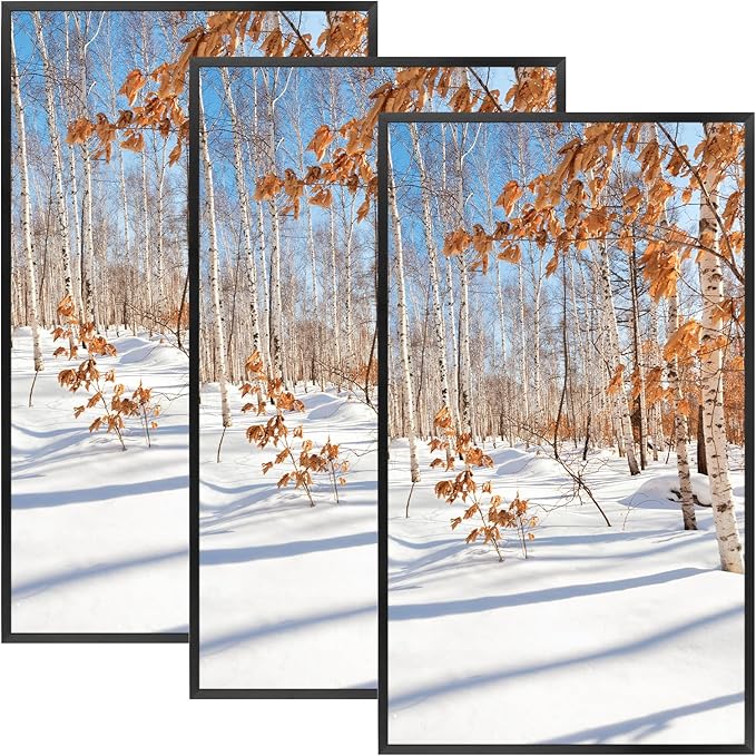 Golden State Art, 14x24 Aluminum Picture Frame, Black Metal Thin Poster Frames for 14 x 24 inch Photo, Acrylic Front, Wall Hook for Horizontal or Vertical Display, 3 Pack