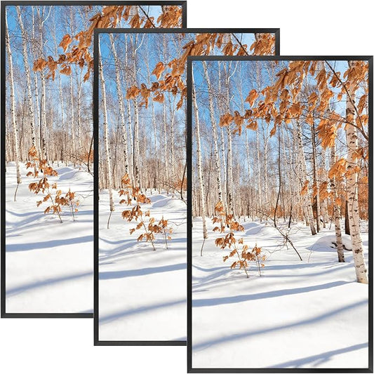 Golden State Art, 14x24 Aluminum Picture Frame, Black Metal Thin Poster Frames for 14 x 24 inch Photo, Acrylic Front, Wall Hook for Horizontal or Vertical Display, 3 Pack