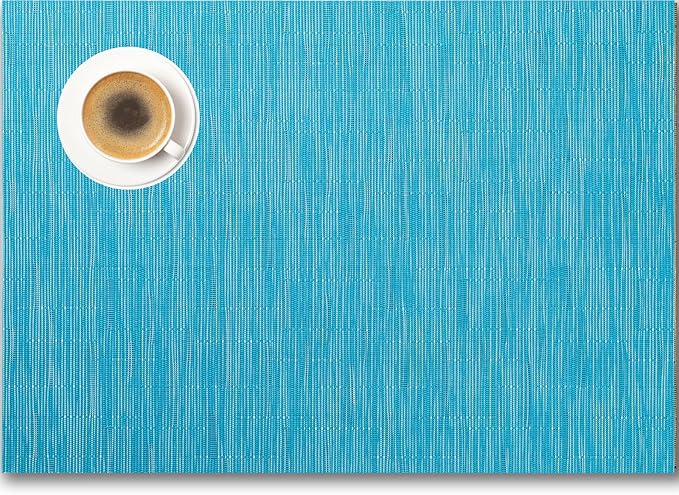 Placemats Set of 6 - Easy Clean Woven Vinyl Placemats for Dining Table, Indoor/Outdoor Place Mats, Washable PVC Table Mats（Teal Blue）