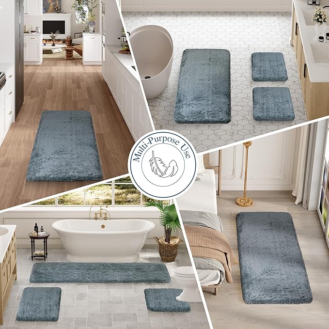 Walensee Large Bathroom Rug (24 x 72, Slate) Extra Soft and Absorbent Shaggy Bath Mat Machine Washable Microfiber Non Slip Luxury Floor Mat