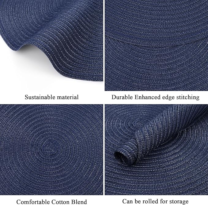 SHACOS Round Placemats Set of 8 Washable 15 inch Round Table Mats Cotton Polyester Woven Braided Place Mats for Dining Table, Navy