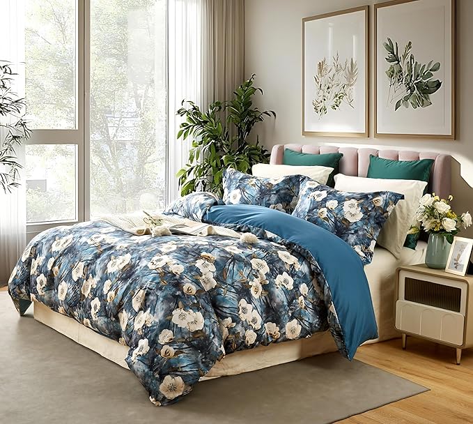 Cupocupa Boho Floral Duvet Cover Twin Set - Watercolor Botanical Microfiber Bedding, Vintage Coastal Style with Hidden Zipper & Corner Ties, Fade/Stain/Wrinkle Resistant (1 Cover + 1 Pillowcase)