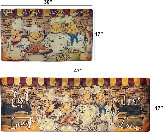 UpNUpCo Artistic Beautiful Anti Fatigue Kitchen Floor Mat - Unique Floor Mat - Pain Relief Padded Kitchen Mat - Floor Mats for in Front of Sink - 2 Pieces 47"x17.5" + 30"x17.5" 10mm Chef