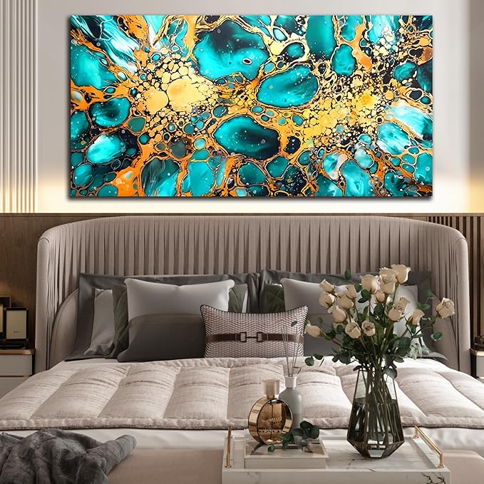 LAOTOART Abstract Canvas Wall-Art for Office - Large Wall Art for Living Room - Teal Wall Decor Ready to Hang Size 29" x 59"