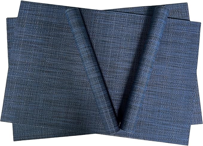WAZAIGUR Placemats Set of 4 for Dining Table Heat-Resistant Washable Place Mats Woven Vinyl Kitchen Table Mats Easy to Clean,Navy Blue