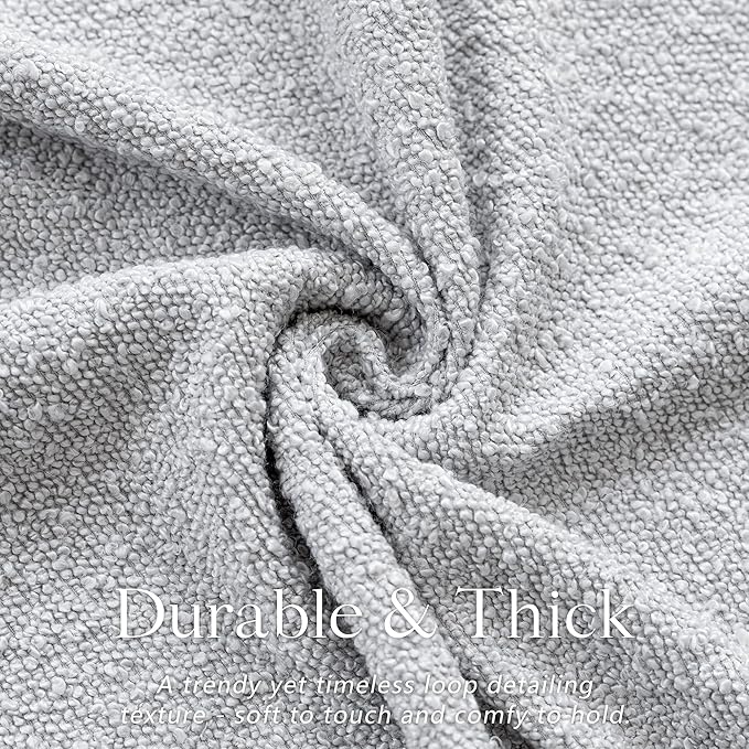 Foindtower Pack of 2, Decorative Textured Boucle Throw Pillow Covers Accent Solid Pillow Cases Cozy Soft Couch Cushion Case for Chair Sofa Bedroom Living Room Home Decor 22 x 22 Inch Light Grey