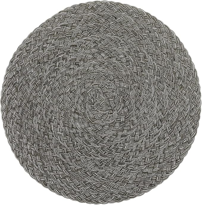 SHACOS Round Braided Placemats Set of 6 Thick Woven Placemats Washable 15 inch Circle Place Mats Non Slip Table Mats for Dining Table, Gray White