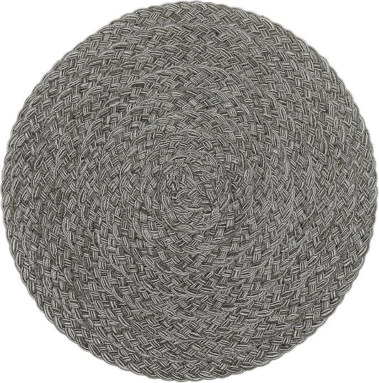 SHACOS Round Braided Placemats Set of 6 Thick Woven Placemats Washable 15 inch Circle Place Mats Non Slip Table Mats for Dining Table, Gray White