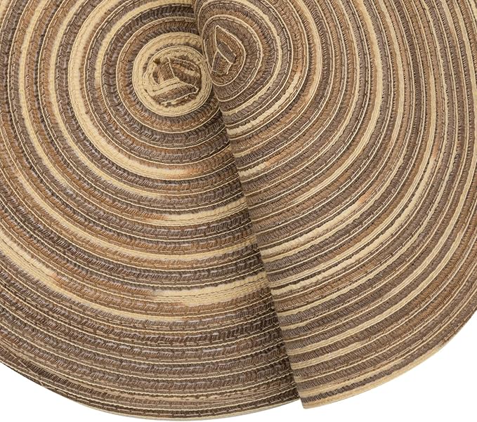 SHACOS Round Braided Placemats 15 inch Set of 4 Variegated Washable Kitchen Table Place Mats Table Mats for Home Wedding Party (Rainbow Brown, 4)