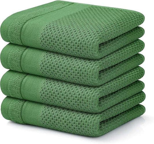 Homaxy 100% Cotton Waffle Weave Kitchen Towels, 13 x 28 Inches Super Absorbent and Machine Washable Dish Towels for Drying Dishes, 4-Packs, Grass Green
