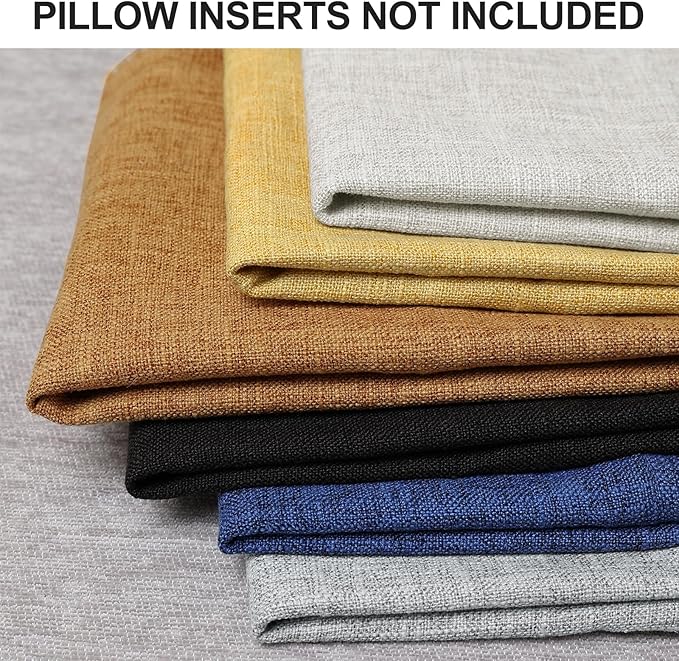 decorUhome Decorative Outdoor Throw Pillow Covers 16x16 Set of 2, Square Linen Rustic Neutral Farmhouse Euro Pillow Covers with Stitched Edge for Couch, Sofa, Living Room, Black