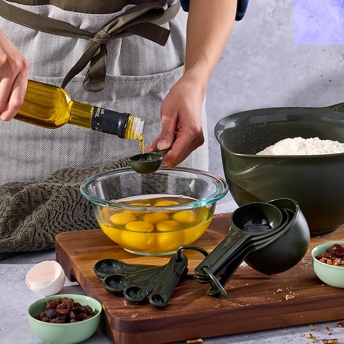 KitchenAid Plastic Measuring Cups and Spoon Set, Set of 9, /4, 1/2, 1/3, and 1 cup sizes, and 1 tbsp, 1/2 tbsp, 1 tsp, 1/2 tsp and 1/4 tsp, Evergreen