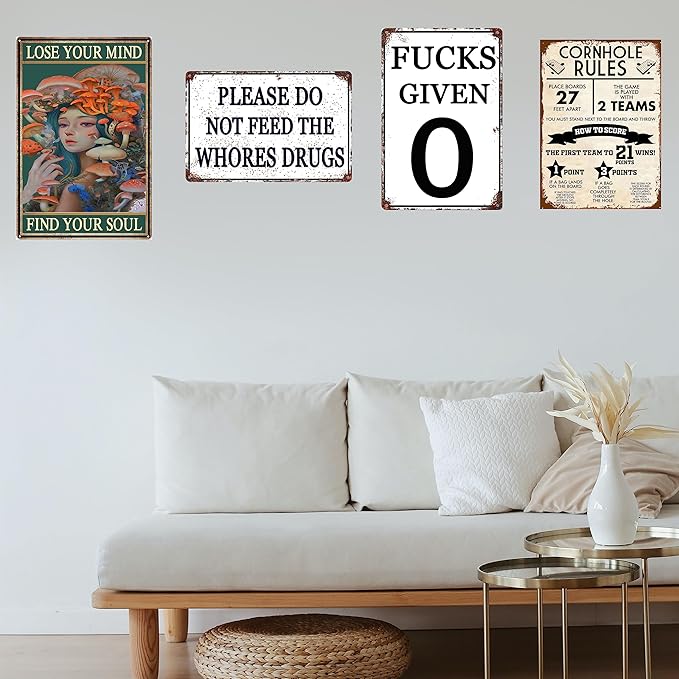 Cornhole Rules Sign Retro Vintage Metal Games Tin Signs Funny Classic Cornhole Board Decor Poster Man Cave Wall Art 8x12 Inch