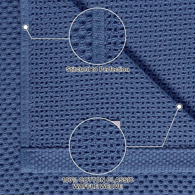 Homaxy 100% Cotton Kitchen Towels and Dishcloths Set, 12 x 12 Inches and 13 x 28 Inches, Set of 12 Bulk Kitchen Towels Set, Ultra Soft Absorbent Dish Cloths for Washing Dishes, Navy Blue