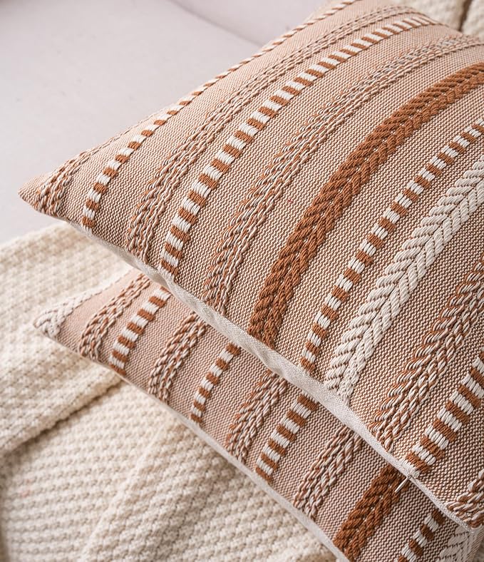 Boho Fall Throw Pillow Covers 18x18 Inch Set of 2, Farmhouse Decorative Couch Pillow Cases, Brown Accent Pillows of Bed, Sofa Bedroom Living Room Home Decor Cushion Cover