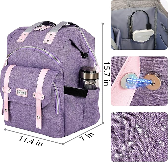 FALANKO Laptop Backpack for Women, Anti Theft Backpacks with USB Charging Port RFID Anti Theft Water Resistant,Wide Top Open Work Teacher College Travel Computer Bag for Woman Fits 15.6 Inch Laptop