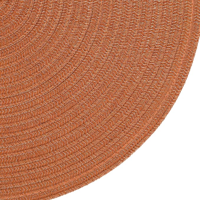 SHACOS Round Placemats Set of 6 Washable 15 inch Round Fall Placemats Cotton Polyester Woven Braided Table Place Mats for Dining Table Decor, Dark Orange