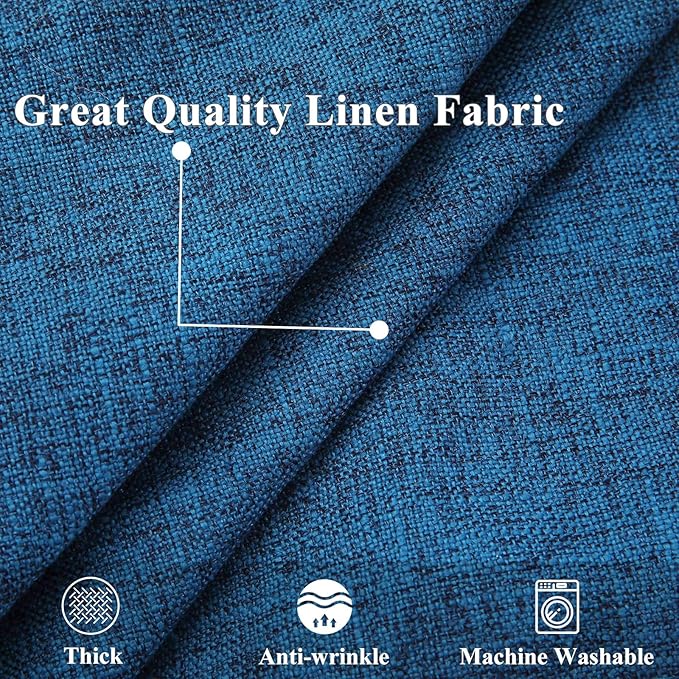 decorUhome Decorative Outdoor Throw Pillow Covers 18x18 Set of 2, Square Linen Rustic Neutral Farmhouse Euro Pillow Covers with Stitched Edge for Couch, Sofa, Living Room, Dark Blue