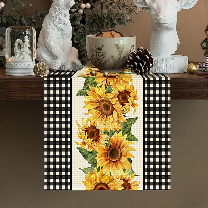 Sunflower Table Runner Kitchen Dining Linen Table Decoration for Indoor Outdoor Home Party Dinner 13x72 Inch