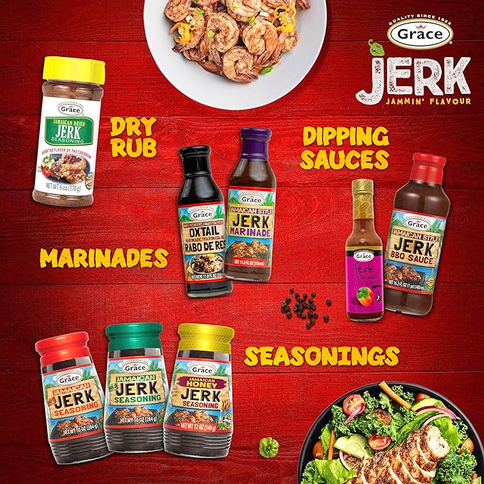 Grace Jamaican Jerk Seasoning Paste Variety Pack - Honey, Mild & Hot Jerk Seasoning Jamaican Style - Caribbean Jerk Seasoning Mix for Jerk Chicken Seasoning & Oxtail Seasoning - Best BBQ Rub for Pork Ribs & Steaks