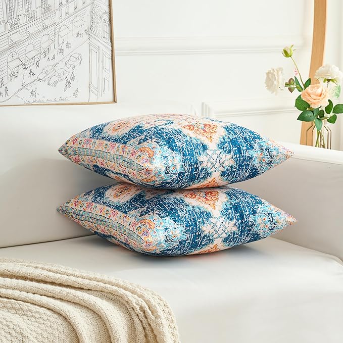 Boho Throw Pillow Covers 24x24 inch Set of 2,Boho Vintage Carpet Pattern Antique Ethnic Decor Double Sided Pattern Cushion Cover Soft Pillow Case Living Sofa Room Bed Square Pillow Cover