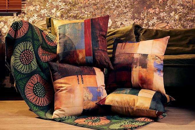 Vintage Geometric Decor Linen Throw Pillow Case, 18 x 18 Inch Set of 4, New Living Room Decor, Housewarming Gift, Modern Decor, Mid-Century Modern Style Cushion Cover for Sofa Couch Bed