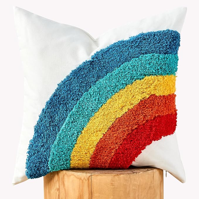 lifein 18x18 Pillow Covers-Throw Pillow Cover,Tufted Boho Jacquard Pillow Covers,Farmhouse Decorative Pillow Cover,Pillow Cases for Gift,Couch,Sofa,Bed,Chair,Living Room,Home Decor(18x18inch)