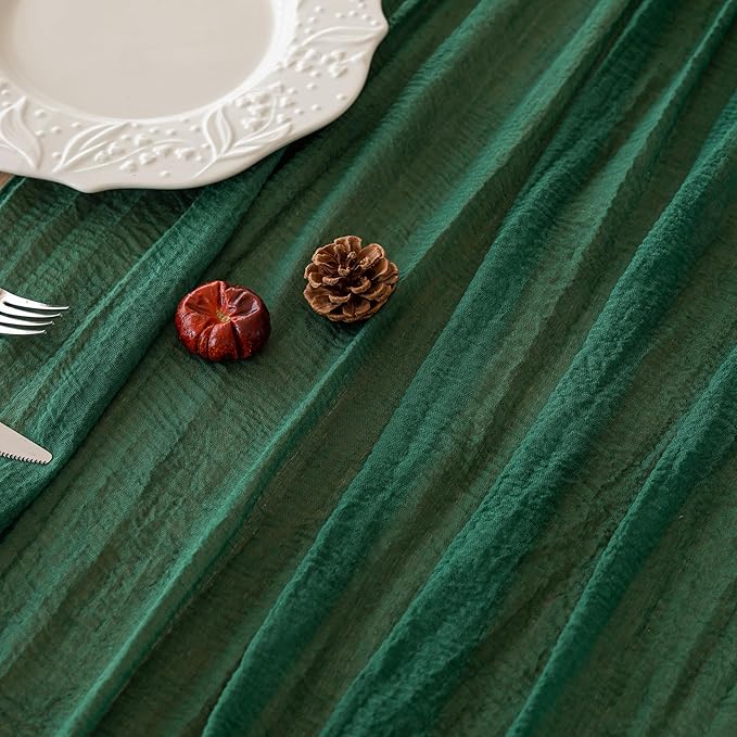 3pcs Emerald Green Cheesecloth Table Runner Gauze 120 Inch 10 FT Rustic Boho Cheese Cloth Runner for Wedding Baby Shower Bridal Shower Birthday Party Long Sheer Home Decorations