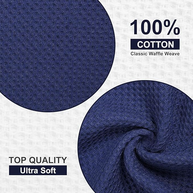 Homaxy 100% Cotton Waffle Weave Kitchen Towels, 13 x 28 Inches Super Absorbent and Machine Washable Dish Towels for Drying Dishes, 6-Packs, Navy Blue