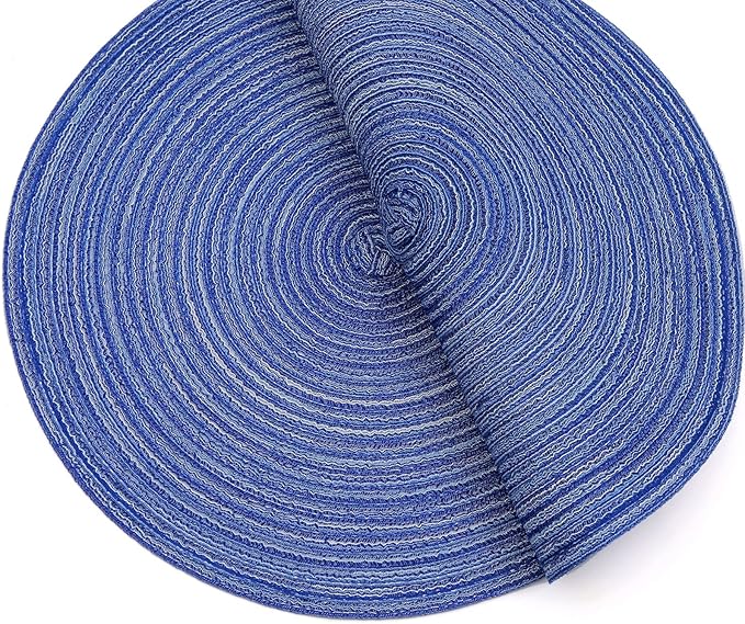 SHACOS Round Braided Placemats Set of 8 Round Table Mats for Dining Tables Washable Fabric Kitchen Table Place Mats (Blue White, 8)