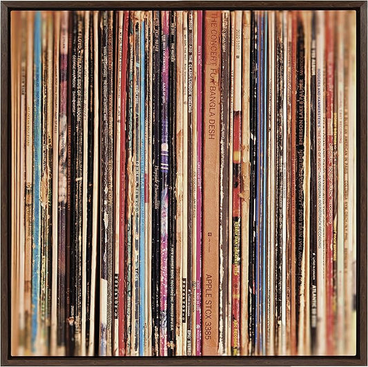 Kate and Laurel Sylvie 33 RPM Framed Canvas Wall Art by Robert Cadloff of Bomobob; 22x22 Brown; Decorative Music Art for Wall