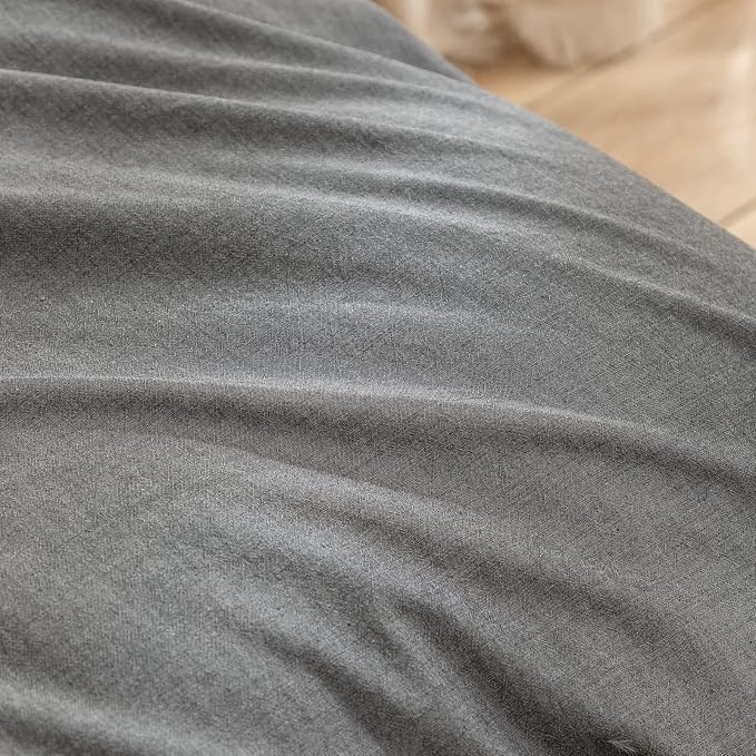 BESTOUCH Duvet Cover Set 100% Washed Cotton Linen Feel Super Soft Comfortable Chic Lightweight 3 PCs Home Bedding Set Solid Dark Grey Cal King