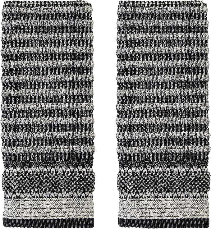 SKL Home Lewis 100% Cotton Premium 2-Piece Hand Towel Set, 600 GSM, Reversible Jacquard, Soft & Absorbent, Decorative for Bath/Kitchen/Bar & Gift, Black