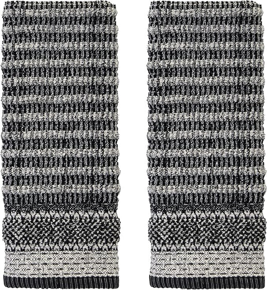 SKL Home Lewis 100% Cotton Premium 2-Piece Hand Towel Set, 600 GSM, Reversible Jacquard, Soft & Absorbent, Decorative for Bath/Kitchen/Bar & Gift, Black