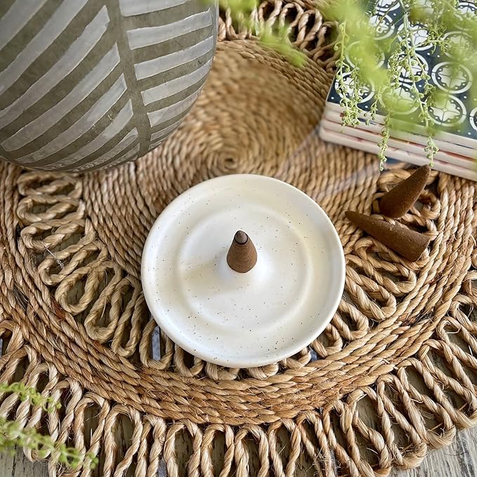 SHIBUSA Ceramic Incense Holder - Modern Minimalist Circular Incense Burner - Wide Ash Catcher - Incense Sticks Not Included White 1